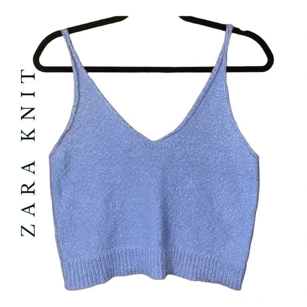 0466. Zara KNIT CROP‎ TOP SPAGHETTI STRAPS SIZE SMALL LILIAC PURPLE